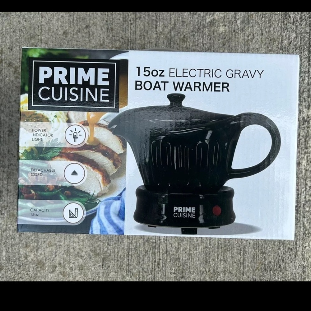 NEW Prime Cuisine - 15 Ounce Electric Gravy Boat Warmer Black